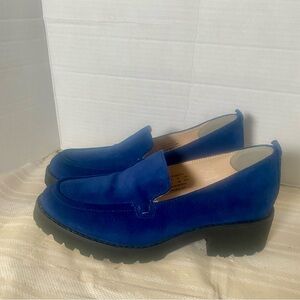 Hush Puppies Lucy Suede Slip On loafers in blue US7 lug sole